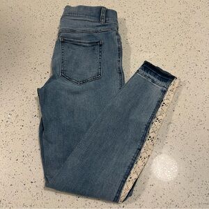 SPANX Skinny Stretch Lace Detail Blue Denim Jeans Size Small Petite